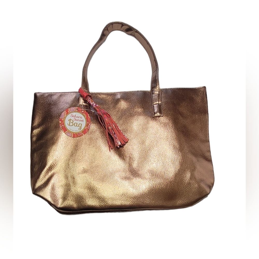 ❤️ SAHARA SUNSET SHINY GOLD VINYL LARGE TOTE BAG .